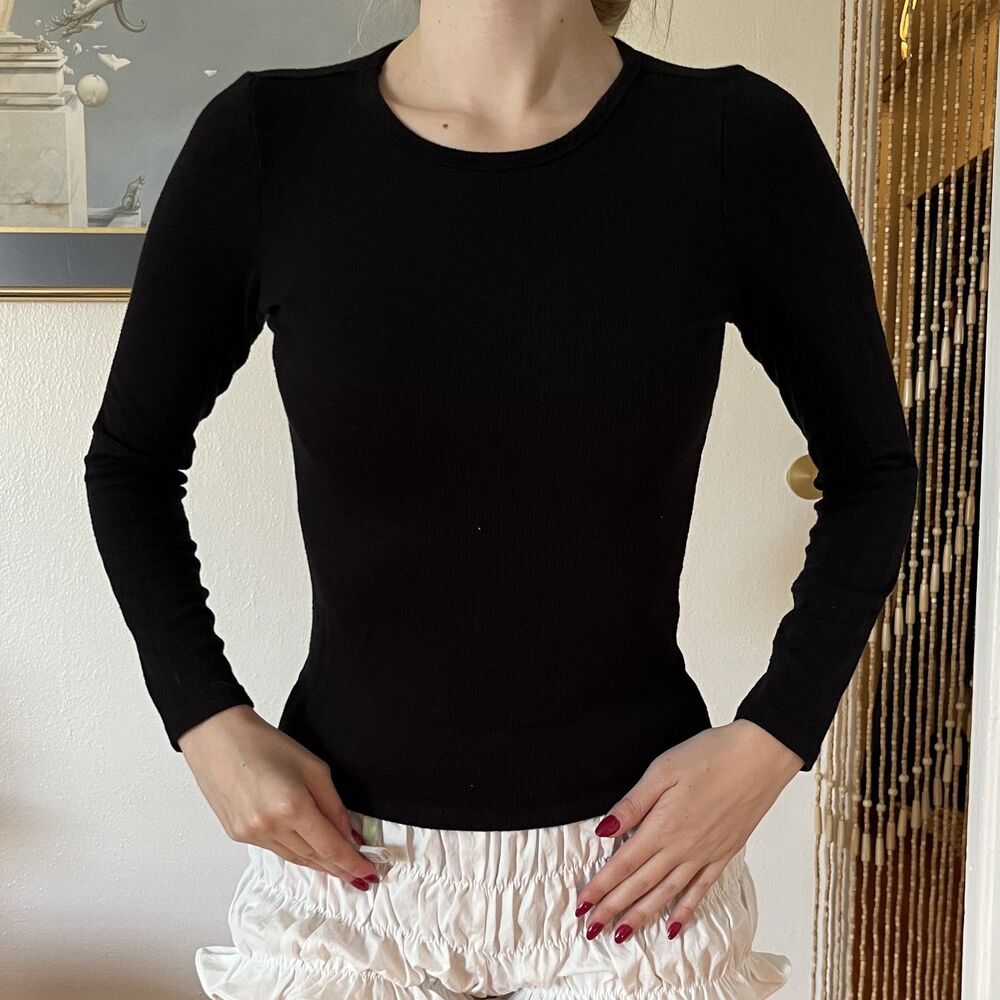 Cyrus Black Long Sleeve Ribbed Knit Long Sleeve Top Size S Basics Fall School